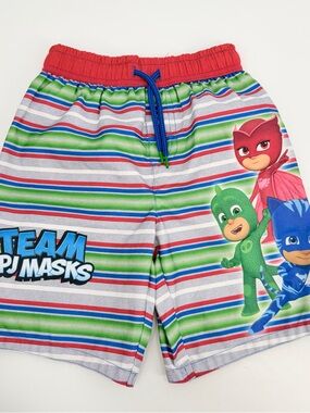 PJ Masks Swim Trunks Boys 6 Bathing Suit Shorts Red Blue Green Superhero Lined